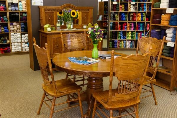 You're always welcome to sit and knit at Acorn Street's table!