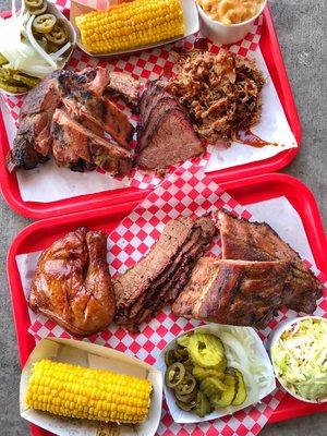 Two 3 Meat plates with Baby Back ribs, Brisket, Tri-tip, pulled pork and chicken