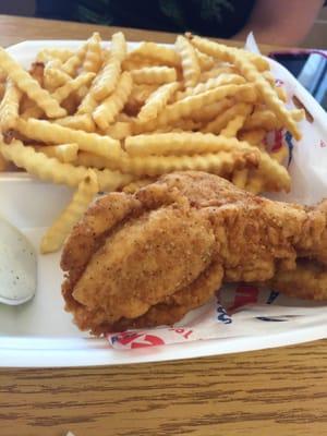 Chicken fingers and fries.