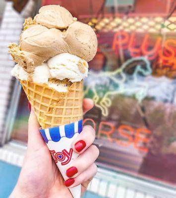 Coffee and Cookie Dough on a Large Waffle Cone