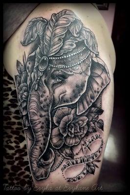 Black and grey elephant by Eryka Jensen.