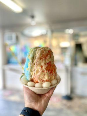 Keiki size- blue hawaiian, Lychee, POG with mochi and condensed milk