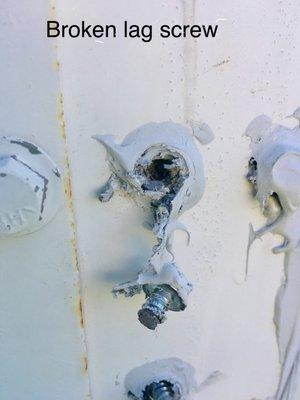 Broken lag screw covered with caulk (trying to hide)