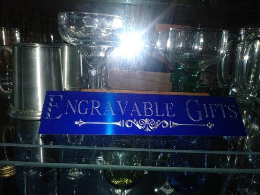 Engravable gifts on display in store