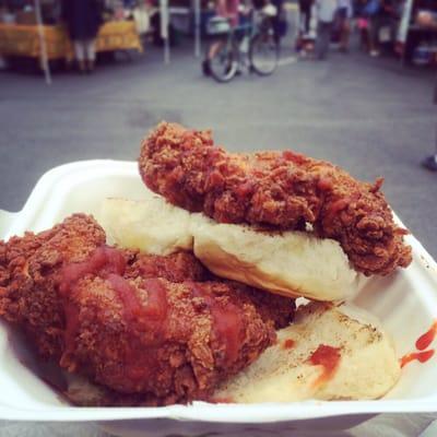 Honey Sriracha fried chicken sliders!