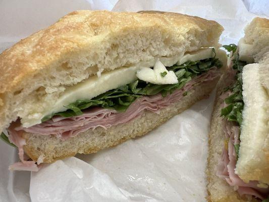 Italian mortadella sandwich on focaccia