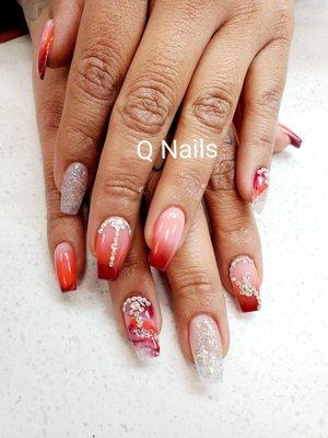 Ombre nails, rhinestones