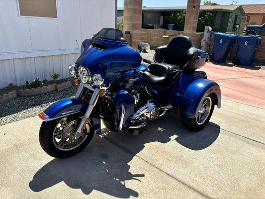 Harley Davidson Tri-Glide in for exterior detail and chrome polishing