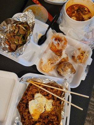 Kimchi fried rice, chicken bulgogi, sundubujjigae