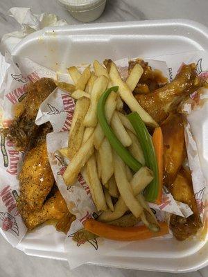 $16.50 you get 10 wings , S fries, XXS Veggies..