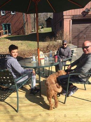 Customers enjoying our new patio on a brisk Spring morning