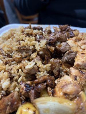 Chicken and steak hibachi (spicy) rice and vegetables