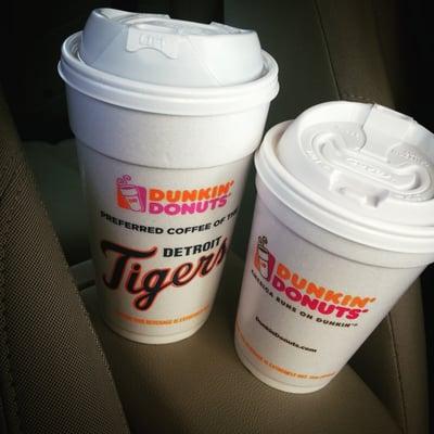 Large black coffee and a medium coffee with cream and sugar