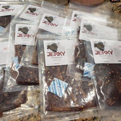 Just got my11 packs of hot jerky.  I'll order more in the future. This jerky is thin, a litl sweet to it and Crunchy!