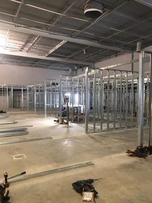 Second floor storage units under construction.