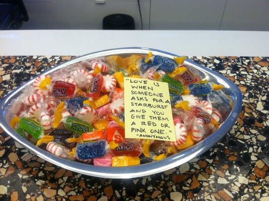 Our reception desk is always stocked with treats for visitors!