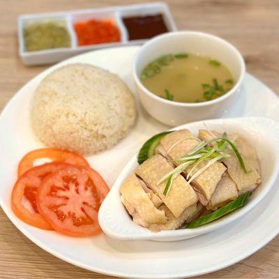 Hainanese Chicken Rice with our house special sauce