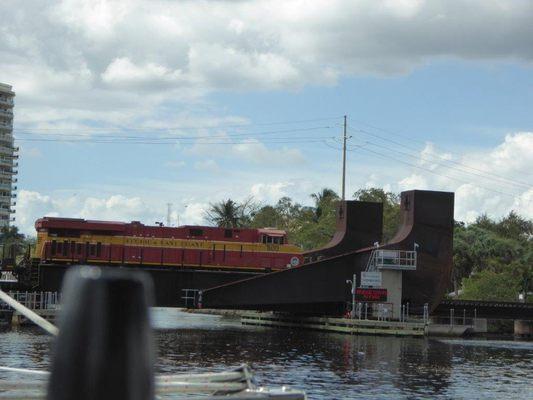 Train on bridge   Bridge will be coming down in 4 minutes