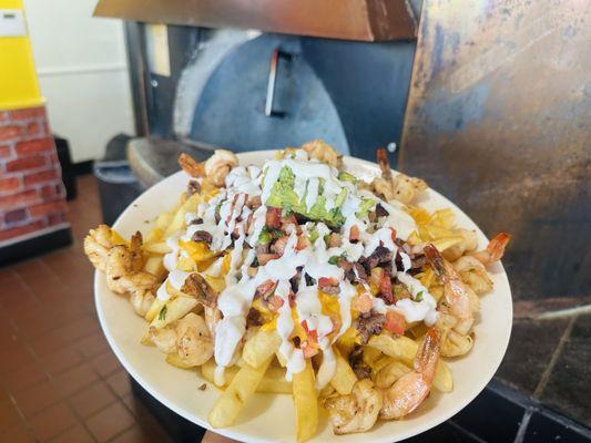 Asada Fries with shrimp