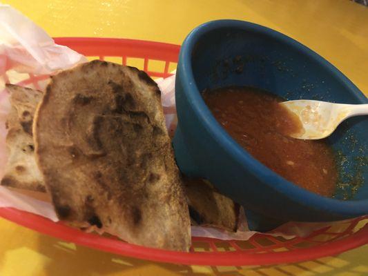 Toasted flour tortillas and salsa