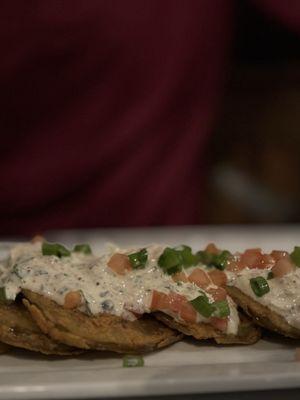 Fried green tomatoes with crab remoulade.