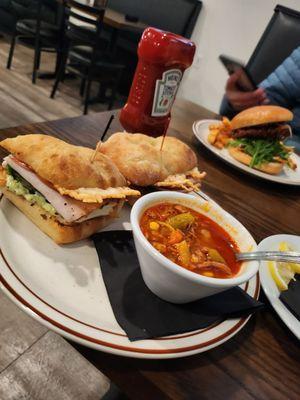 Turkey caprice sandwich with side soup