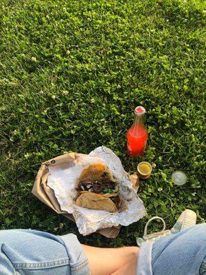 Asada tacos & watermelon jarritos