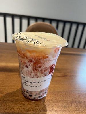 Strawberry Marble Green Tea Latte - Cold 16oz