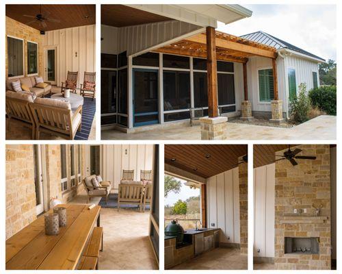 Outdoor living space with screened in porch and outdoor kitchen