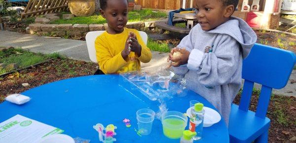 Playing with polymers introduces young learners to science and  multisyllabic words.