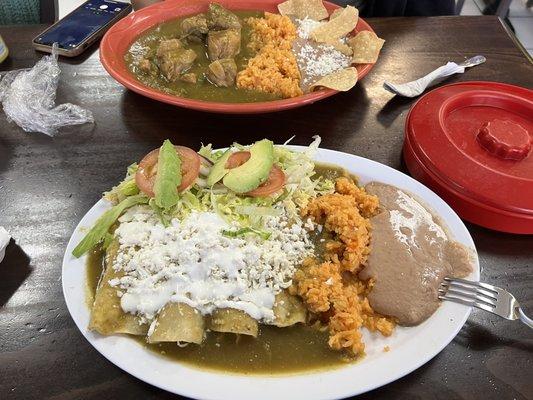 Enchiladas Caldo de Pollo, this hit the spot!!!!!