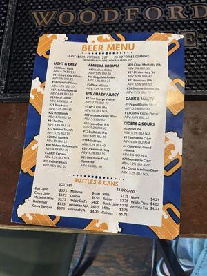 Beer menu