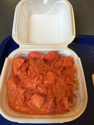 Chicken tikka with brown rice.