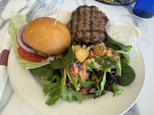 Summit Burger with side salad