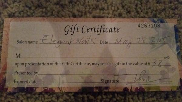 Gift certificate