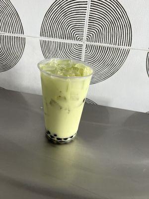 honeydew milk tea with brown sugar boba (tapioca pearls)