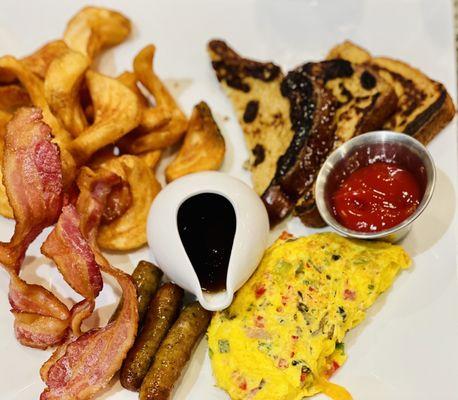 O'Hill Breakfast with veggie omelet, and substituted pancakes for French Toast - DELICIOUS!