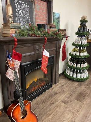 The fireplace / guitar for cozy nights!