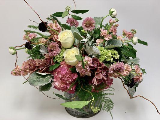 Vintage Romance BBY4 $240.00
 
 Beautiful modern garden bouquet with roses, scabiosa, stock, ranunculus and hydrangea