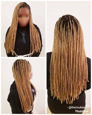 This is an installation of 78, 16 inch extra small handmade loc extensions.