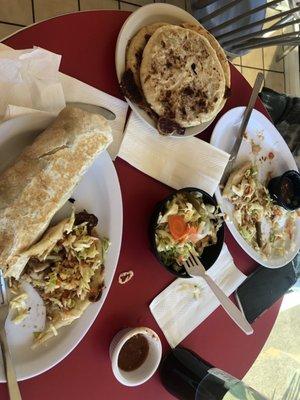 Veggie burrito and bean pupusas