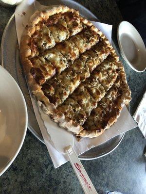 Hamburger with green olive pizza