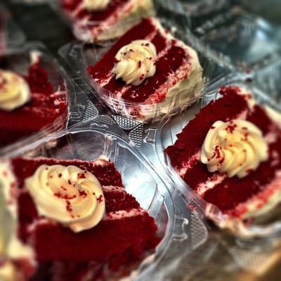 Red Velvet cake slices baked from scratch