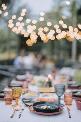 Outdoor table set for a dinner party