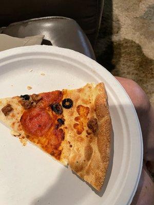 No cheese olives and very little pepperoni.