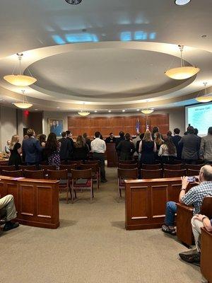 Law Students sworn in as Certified Student Attorneys in the moot courtroom.