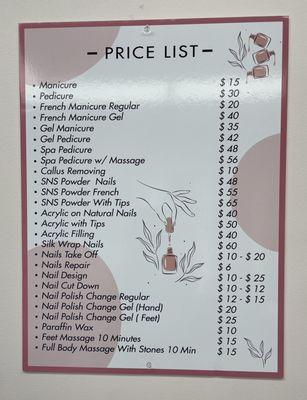 Nail Price List (as of December 2023)