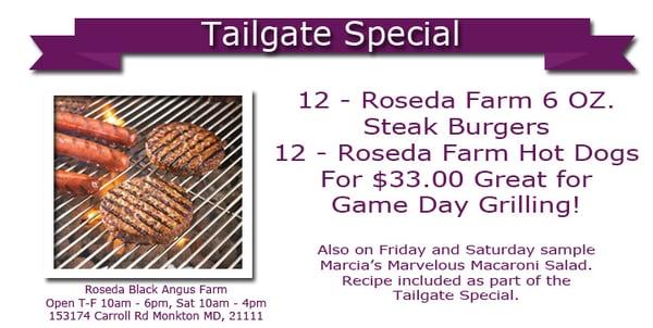 Tailgate Special Weekend of 9/5 and 9/6