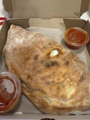 Spinach and Cheese Calzone with pepperoni and olives