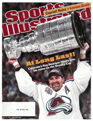 Colorado made the cover of Sports Illustrated after winning the 2001 Stanley Cup. June 18, 2001 issue. The Avs' Ray Bourque.